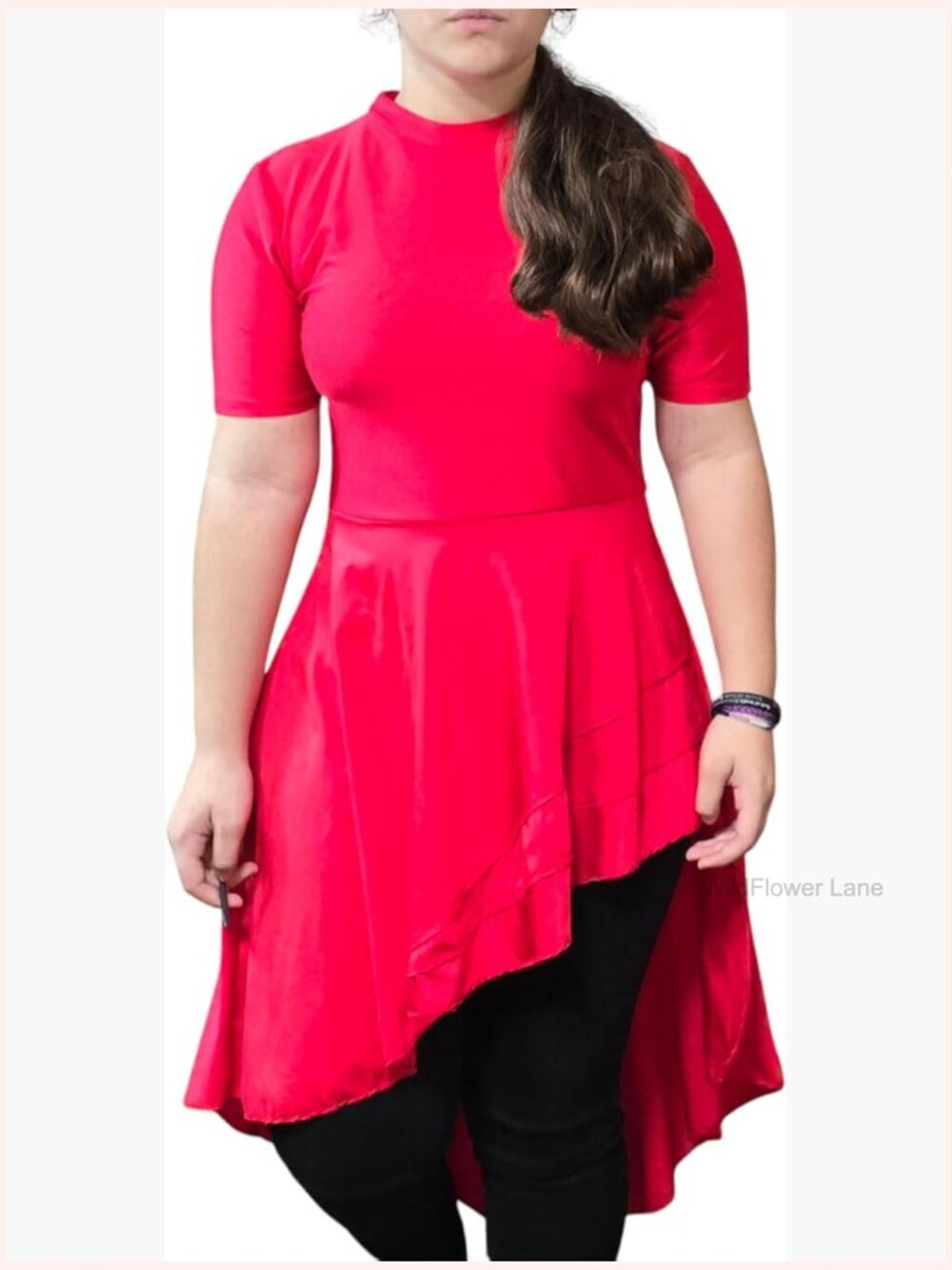 Short Sleeve Ruffle Tunic Blouse Asymmetrical Hem
